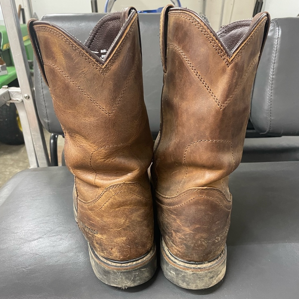 Justin Boots Brown Leather Cowboy Work Boots - Picture 3 of 7